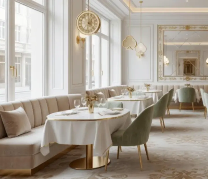 Eleganckie jasne wnętrze restauracji Strefaro inspirowane klimatem casino
